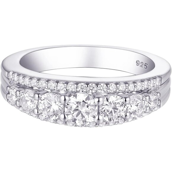 🆕 Women White Eternity Ring Wedding Band Sterling Round Cubic Zirconia Jewelry - Picture 1 of 7